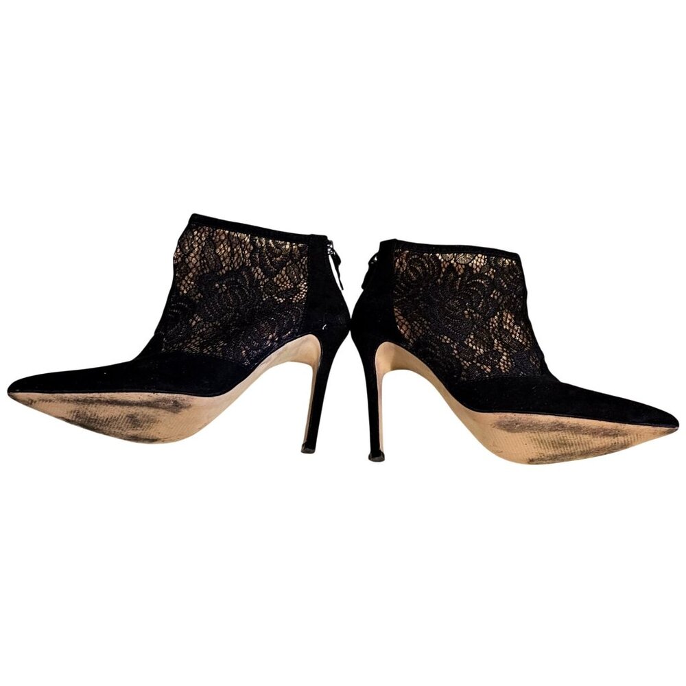 BCBGMAXAZRIA Black Lace Pointed-Toe High Heel Booties Size 8M Textured Design - Picture 2 of 10